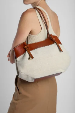 Alana Leather Canvas Tote Bag
