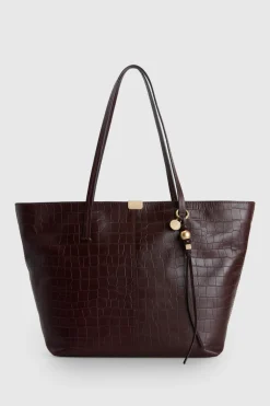 Lila Croco Leather Tote Bag