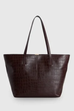 Lila Croco Leather Tote Bag
